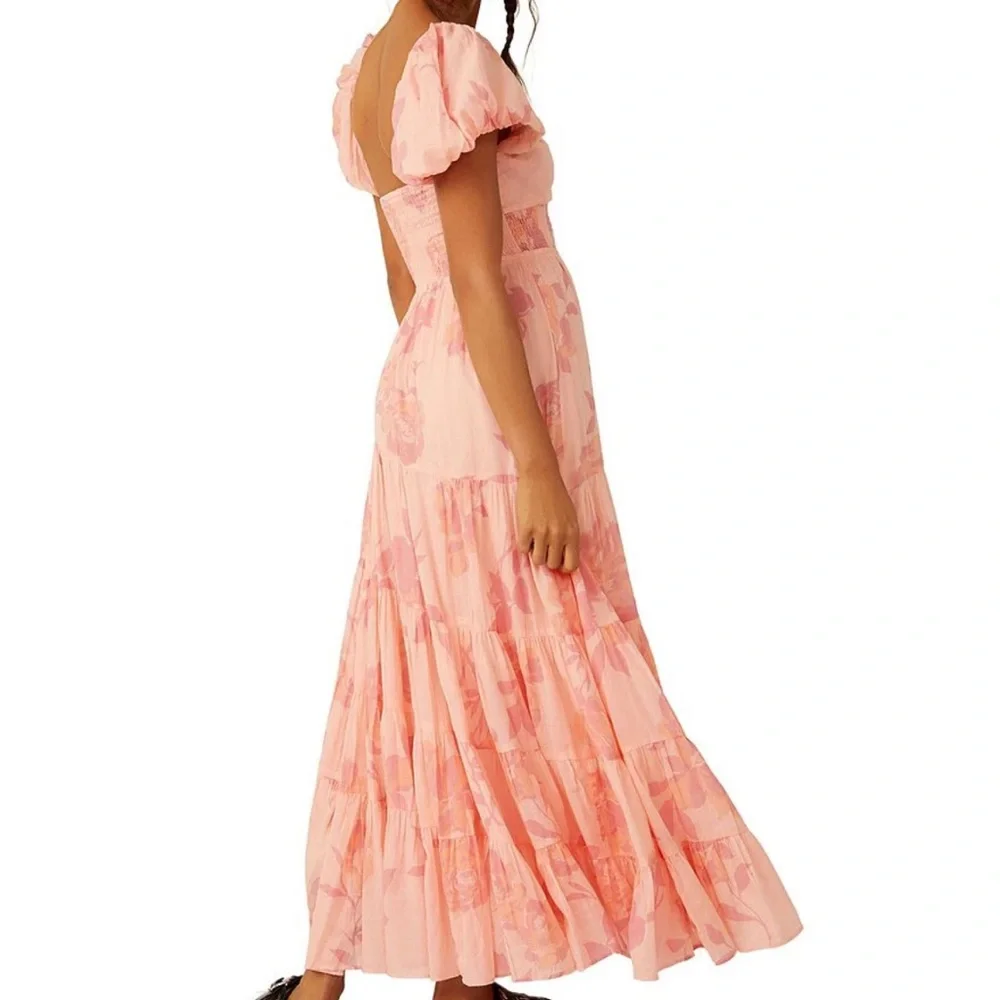 Free People Pink Floral Puff-Sleeve Maxi Dress - Picture 2 of 7